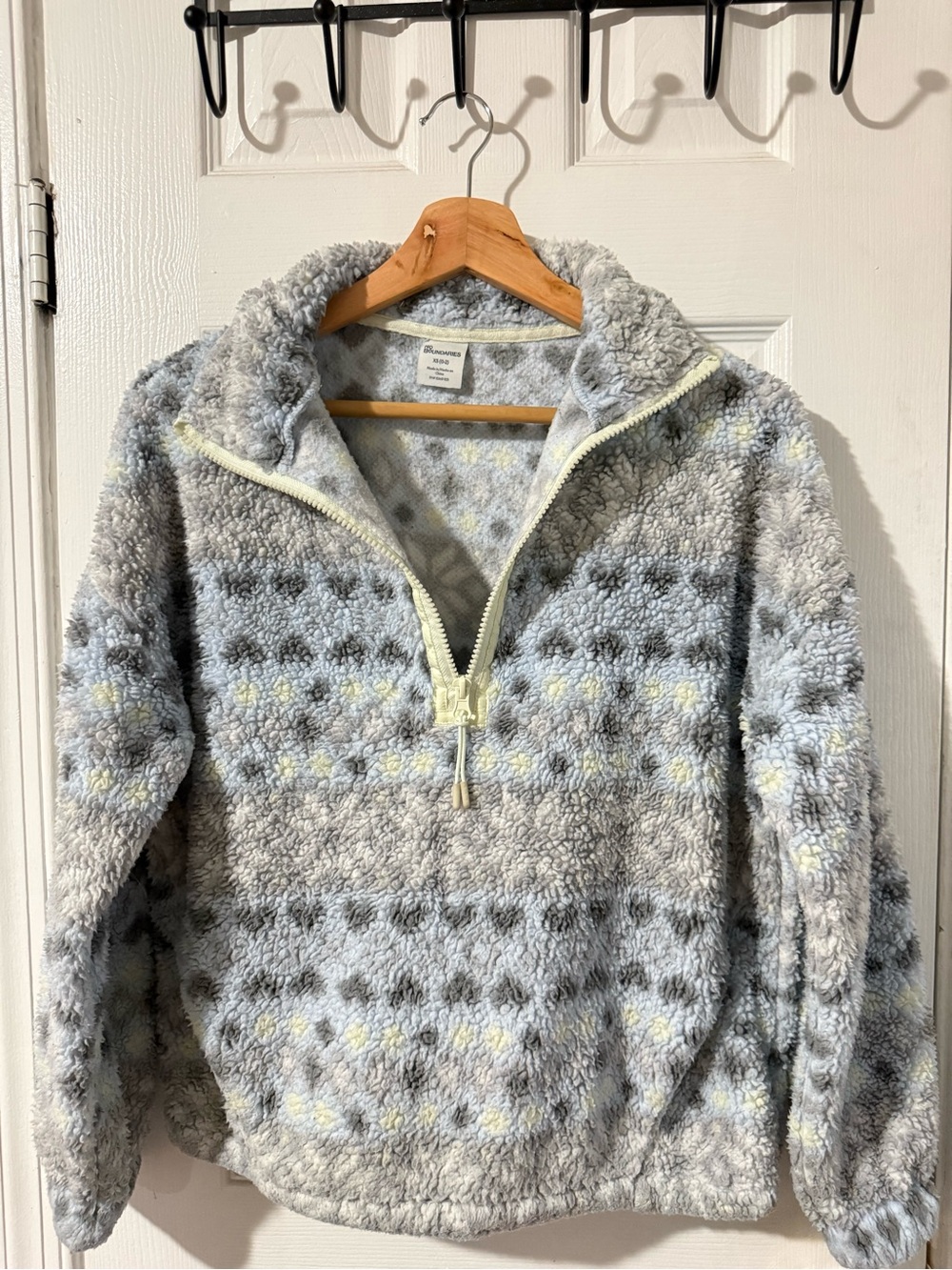 NOBO Light Gray Sherpa Half-Zip Turtleneck Pullover with Pale Yellow Accents